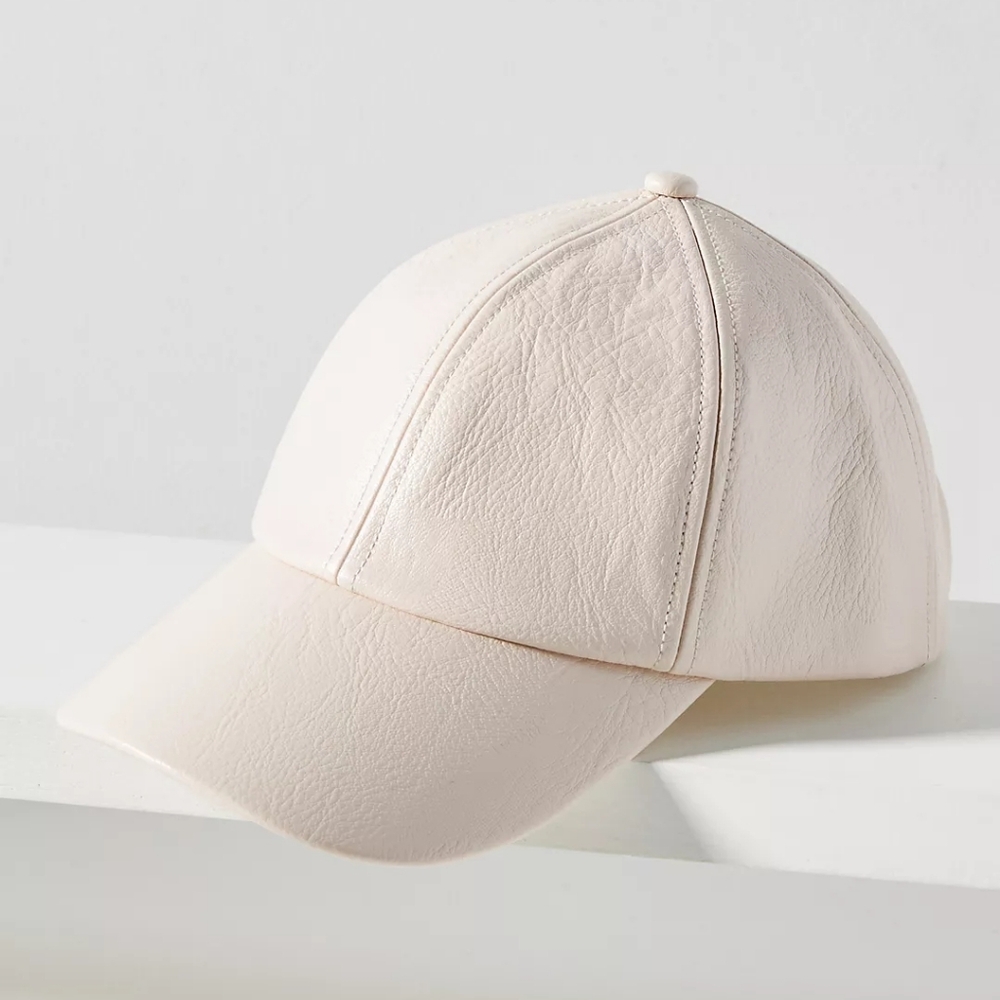Anthropologie Wyeth Faux Leather Baseball Cap Ivory Minimalistic Neutral